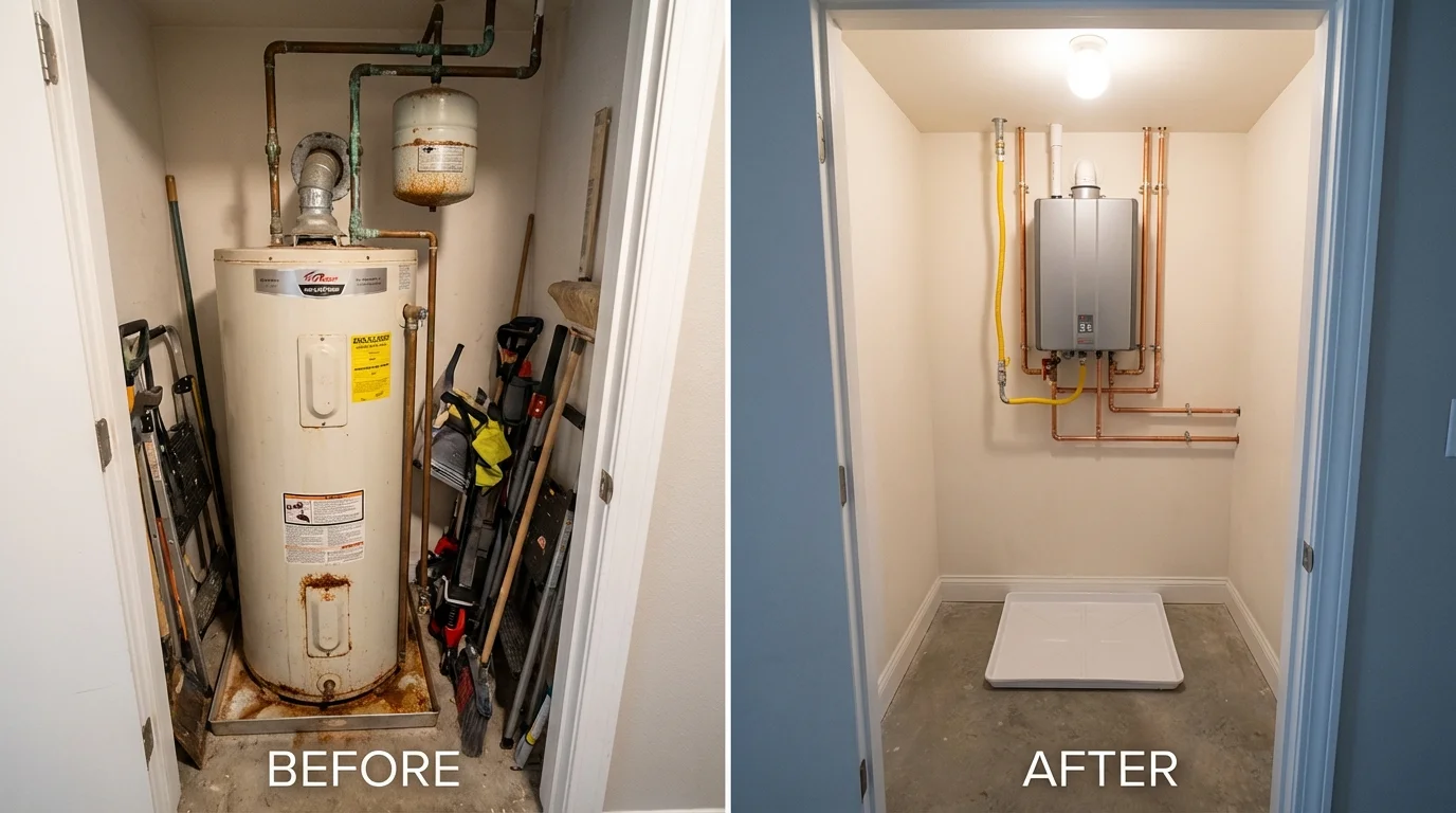 Tank water heater versus wall-mounted tankless unit comparison for Burbank, IL homeowners